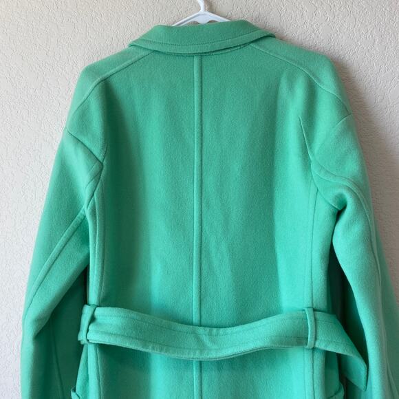 HELMUT LANG Single Breasted Belted Long Pea Coat Wool Cashmere XS Mint Green - Picture 8 of 10
